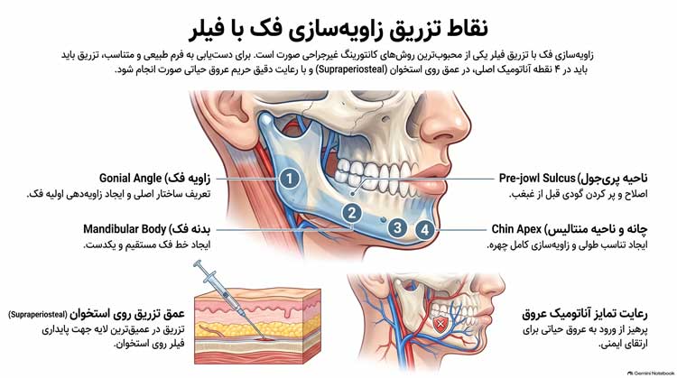 نقاط تزریق زاویه سازی فک با فیلر